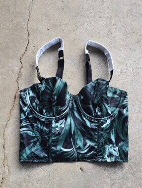 Victoria Secret Very Sexy Corset Bustier Top Palm Leaf Rhinestone Strap 32C